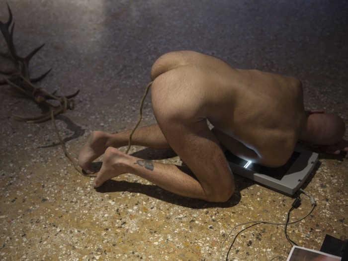 Performance by Benjamin Sebastian entitled "3 Cycles Of Otherness" during Venice International Performance Art Week 2014
Venice, Italy 12.2014